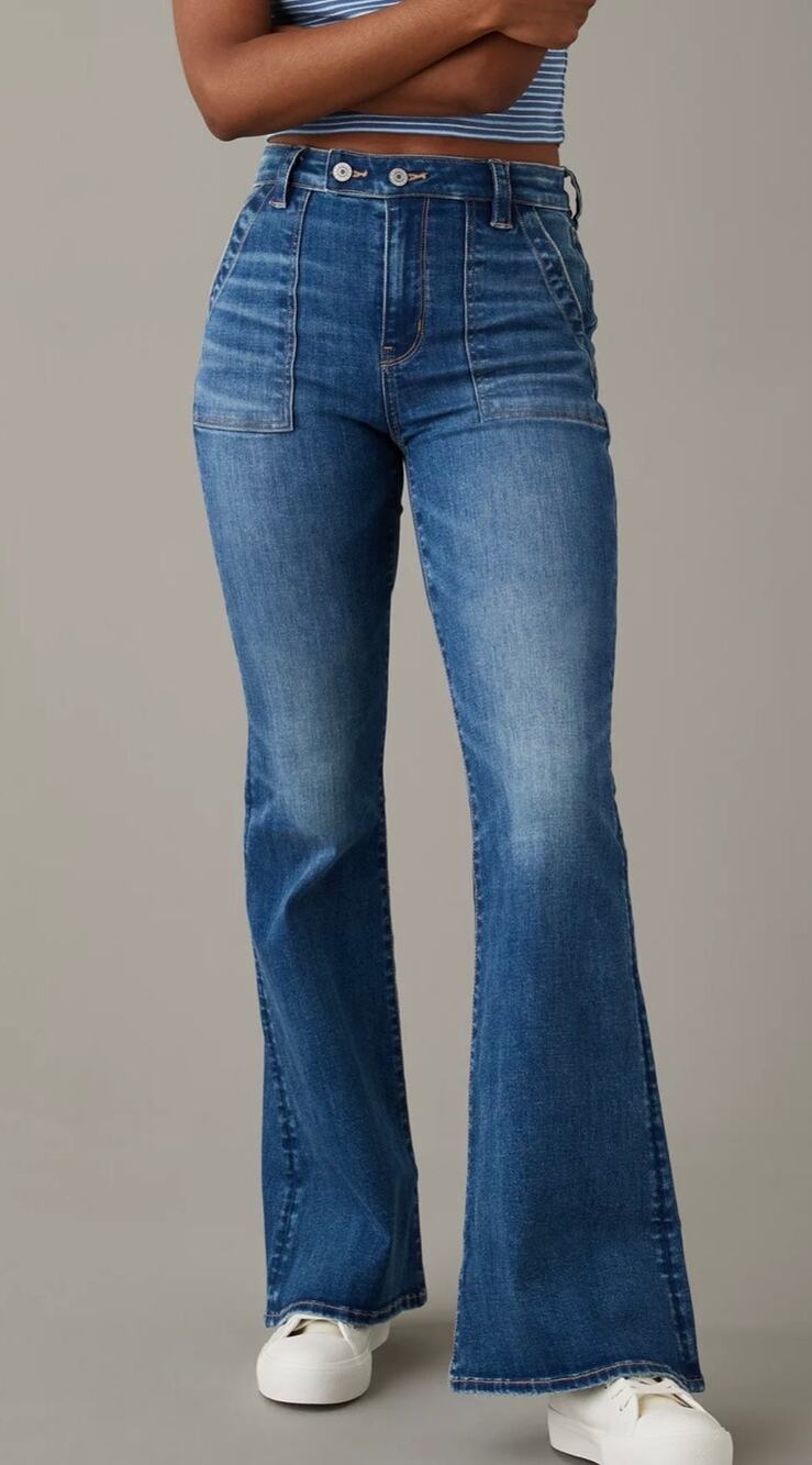 American Eagle Curvy Super High Waisted Flare Leg Slant Patch Pockets XXS ( 00 )